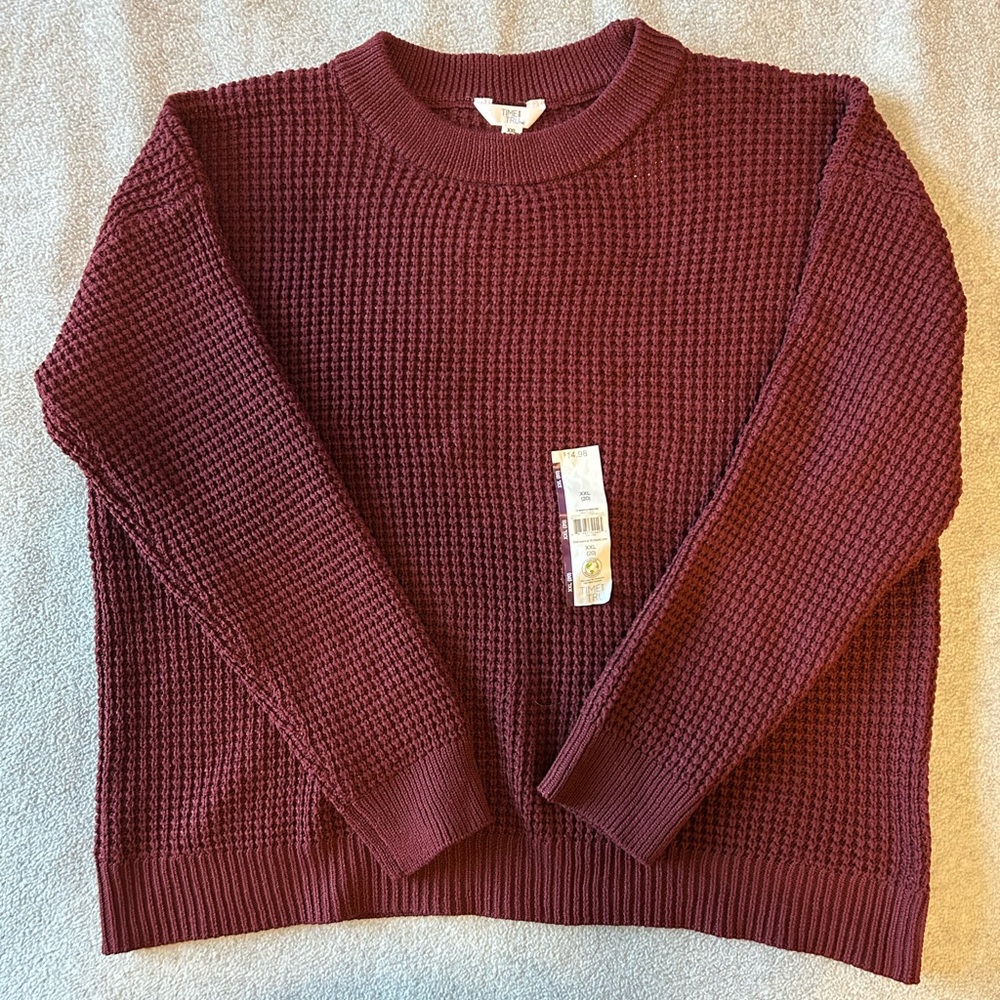 NWT Time&Tru Women’s Waffle Sweater Merlot XXL